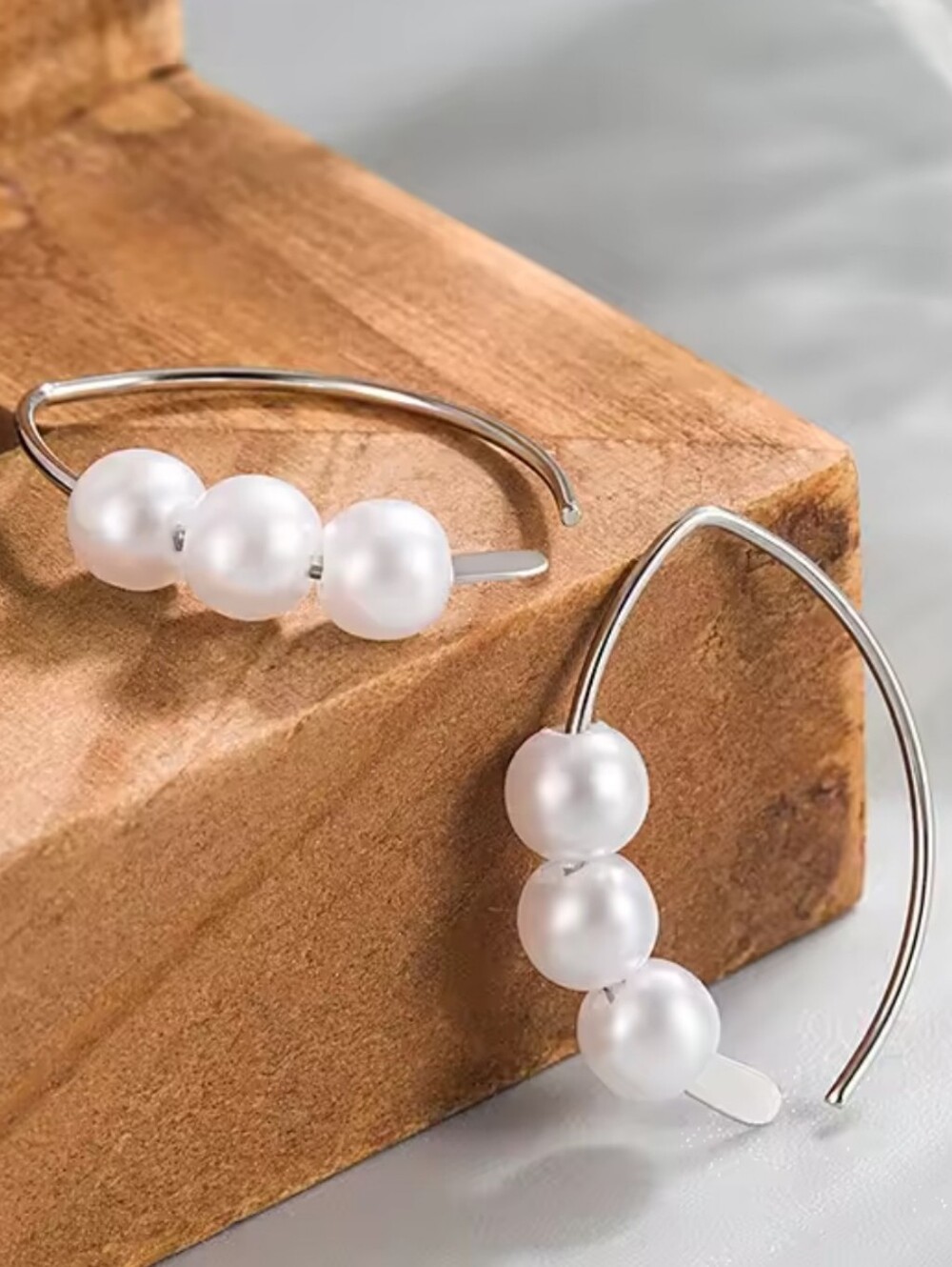 Elegant White Pearl Silver Hoop Earrings - Classic Women Jewelry
